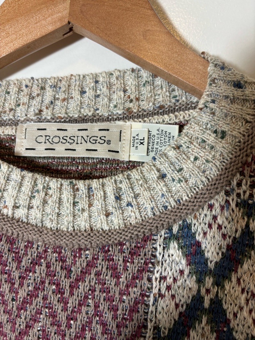 Vintage Crossings Classic Patchwork Fair Isle Crewneck Sweater #338 - Picture 3 of 3